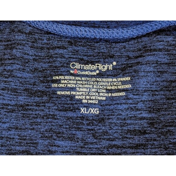 ClimateRight Cuddl Duds Shirt Mens XL Blue Long Sleeve Plush Warmth Thumb Holes - Picture 3 of 5